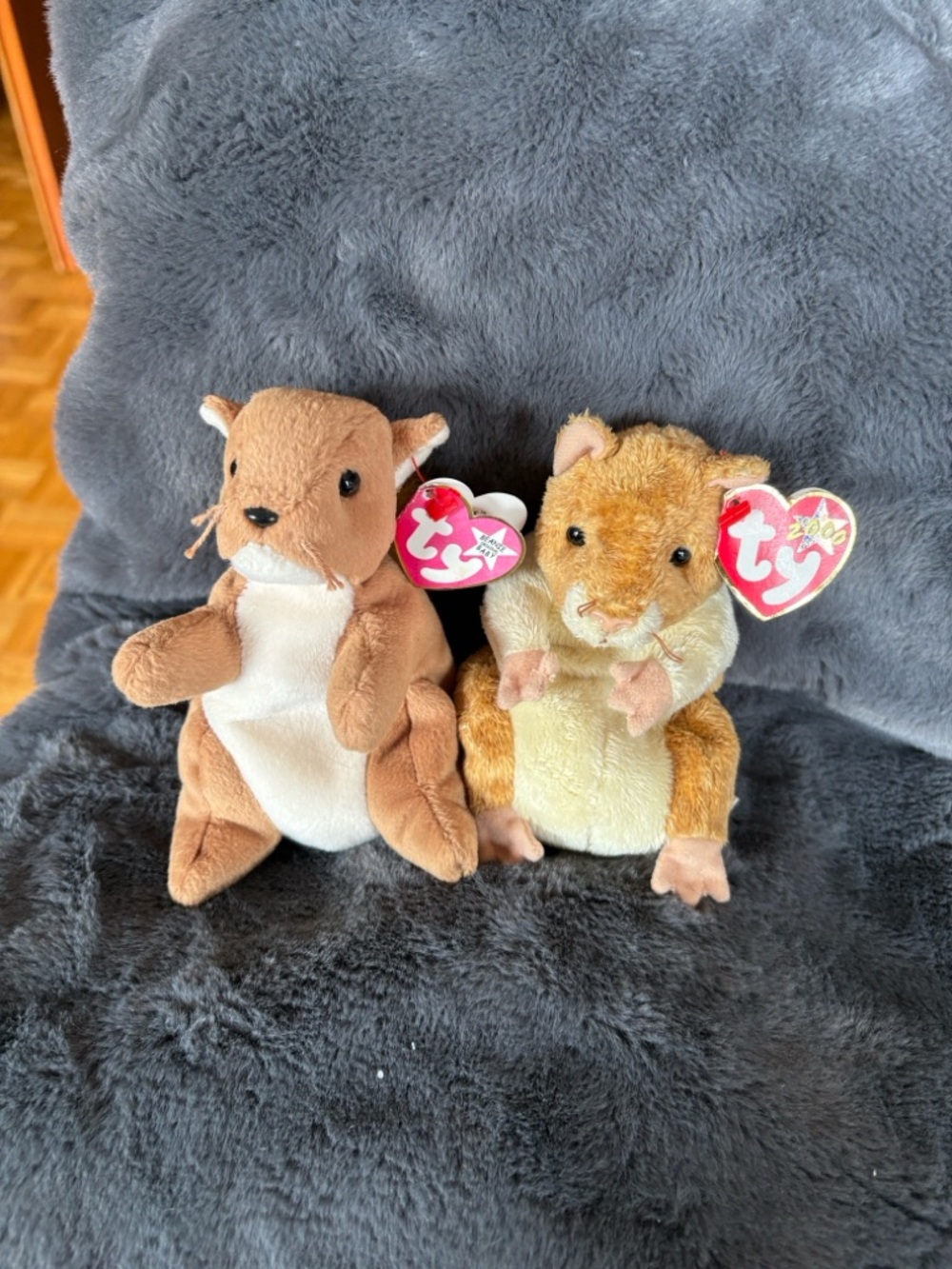 Beanie Babies Style Plush Hamster Pair - Brown & Tan